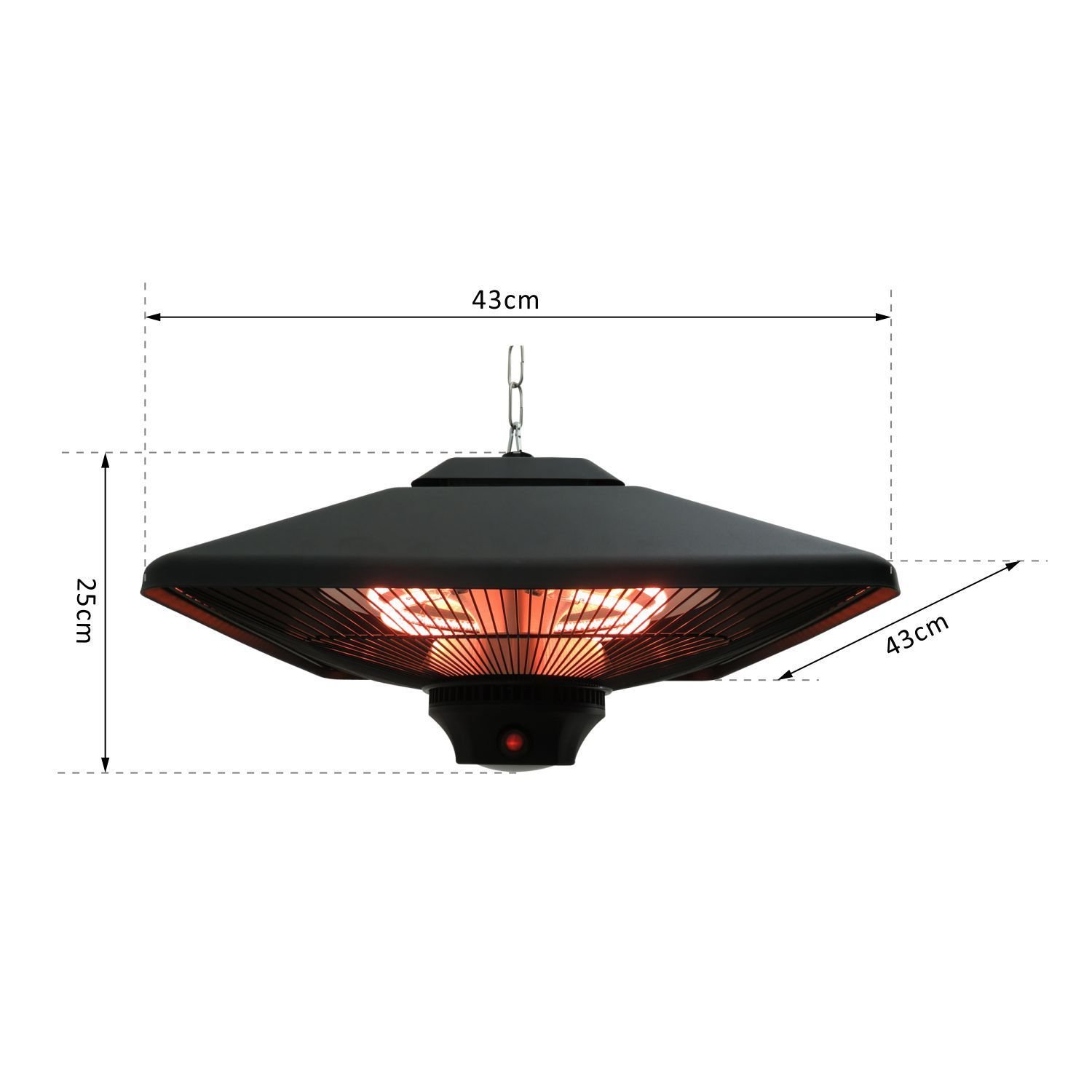 Outsunny Terrassenstrahler Deckenstrahler Heizstrahler mit Fernbedienung LED Beleuchtung, 2000W, 43x43x25cm