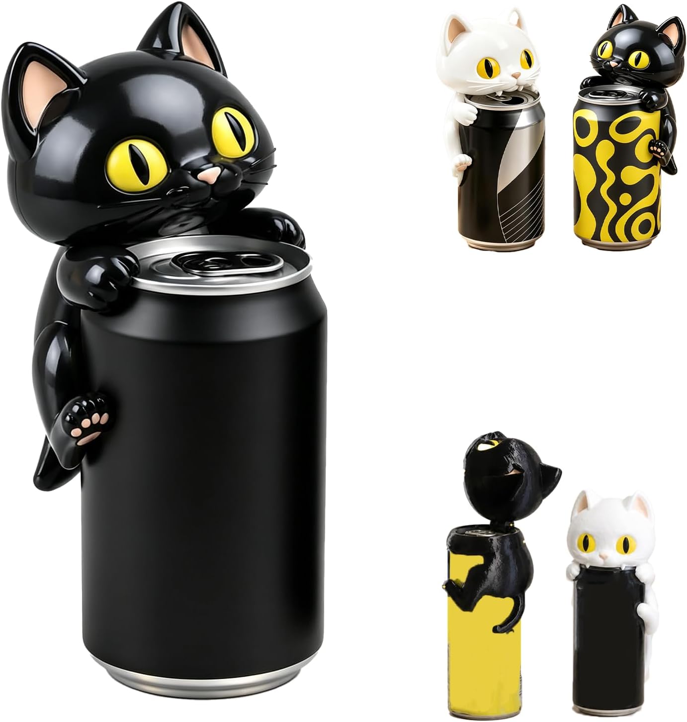 Cat Can Cover for Soda & Beverage, Reusable Silicone Drink Lid Dust Protector, Fits Standard 12 Oz Aluminum Cans, Cute 3D Printed Animal Soda Cap for Parties, Camping & Office