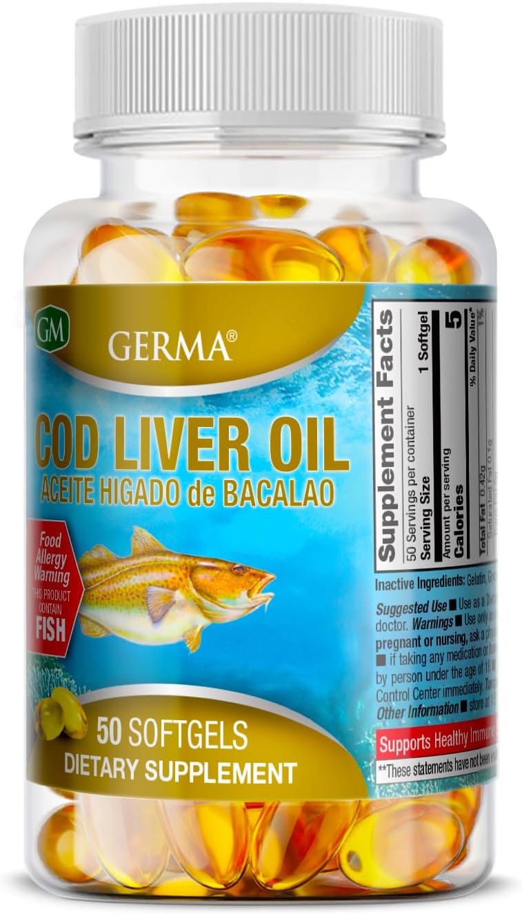 Germa Cod Liver Oil Natural Dietary Supplement. 100 Capsules. Pack of 3