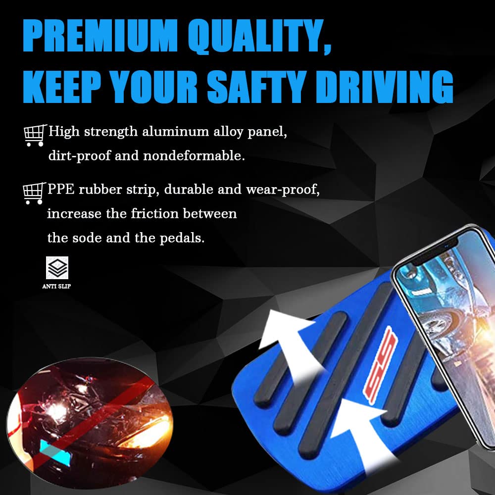 Aluminum Alloy Pedal Covers For Chevy Camaro 2016-2023 - No Drill Non-Slip Gas & Brake Pedal Covers, Blue (2-Piece Set)