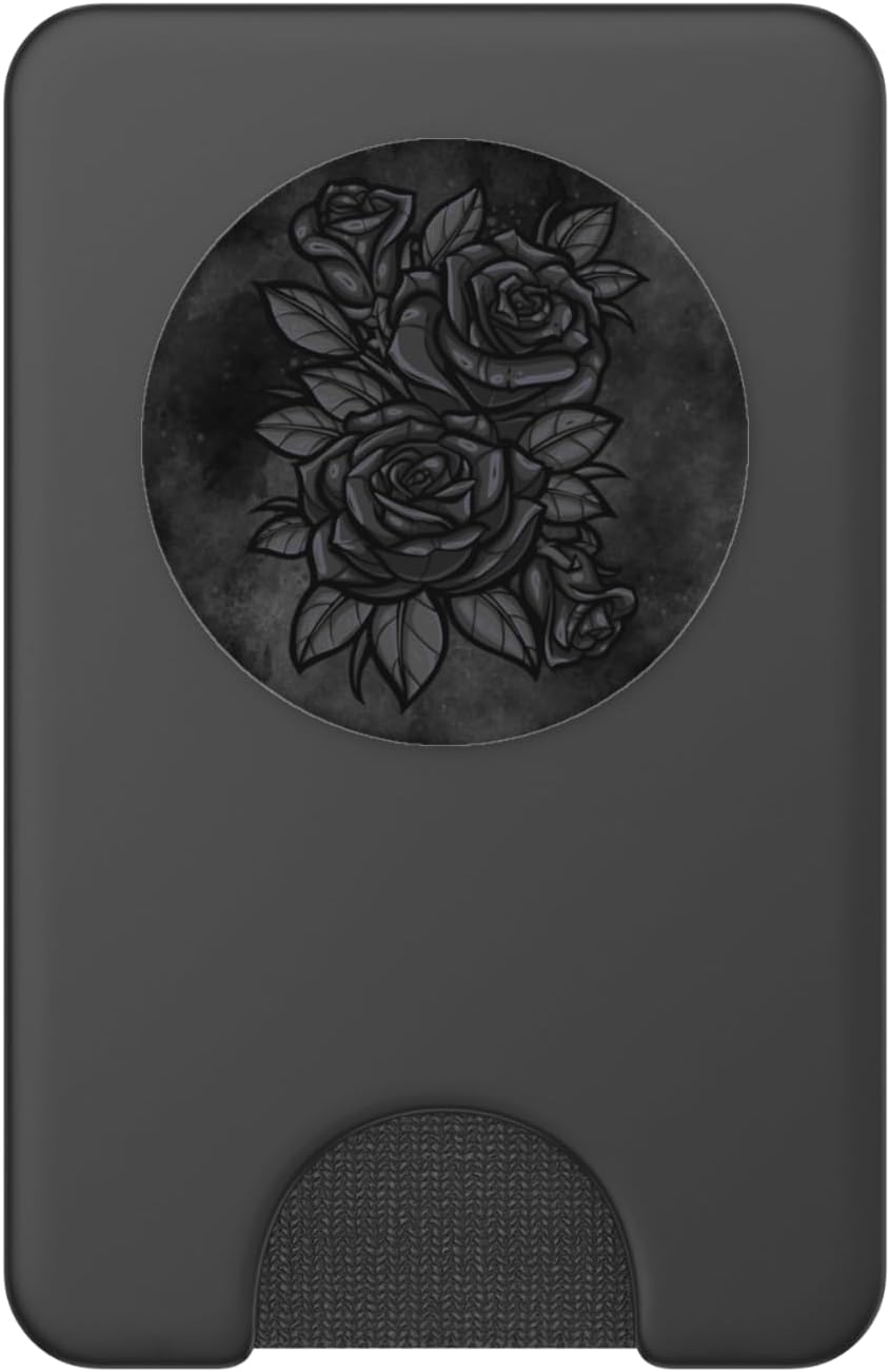 Cute Black Roses Flower Pattern Black Roses Silhouette PopSockets PopWallet for MagSafe