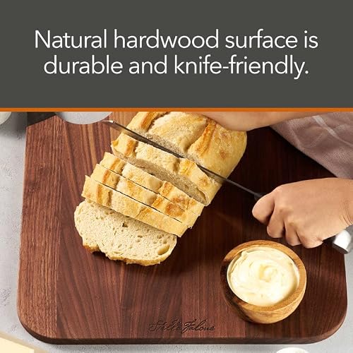 Stella Falone Reversible Café Wood Cutting Board Made Of Solid American Walnut & West African Crelicam Ebony Wood — 14.1'' X 11.9'' X .5'', Premium Serving Board W/Round Cut-Out — W/Conditioning Oil #TOP2
