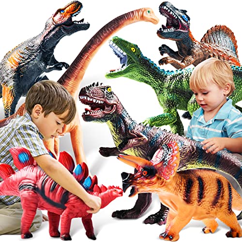 EPPO 7 Pièces Jouets Dinosaures pour Garçons 3-5, Grands Jouets Dinosaures Doux et Réalistes pour Enfants Tout-Petits 3-5, Ensemble de Jouets Dinosaures pour Amoureux des Dinosaures