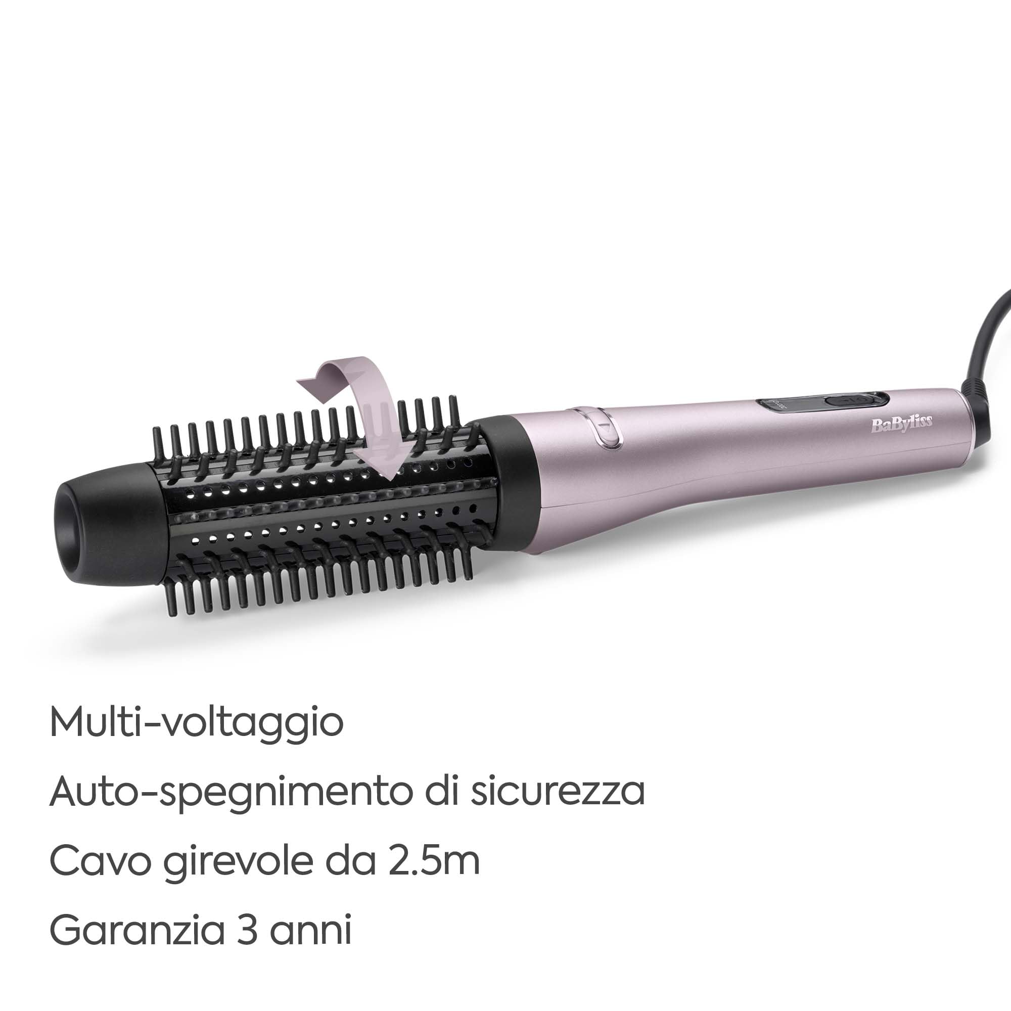 BaByliss Smooth Hot Brush, Spazzola Riscaldata Rotante da 42 mm, Lilla