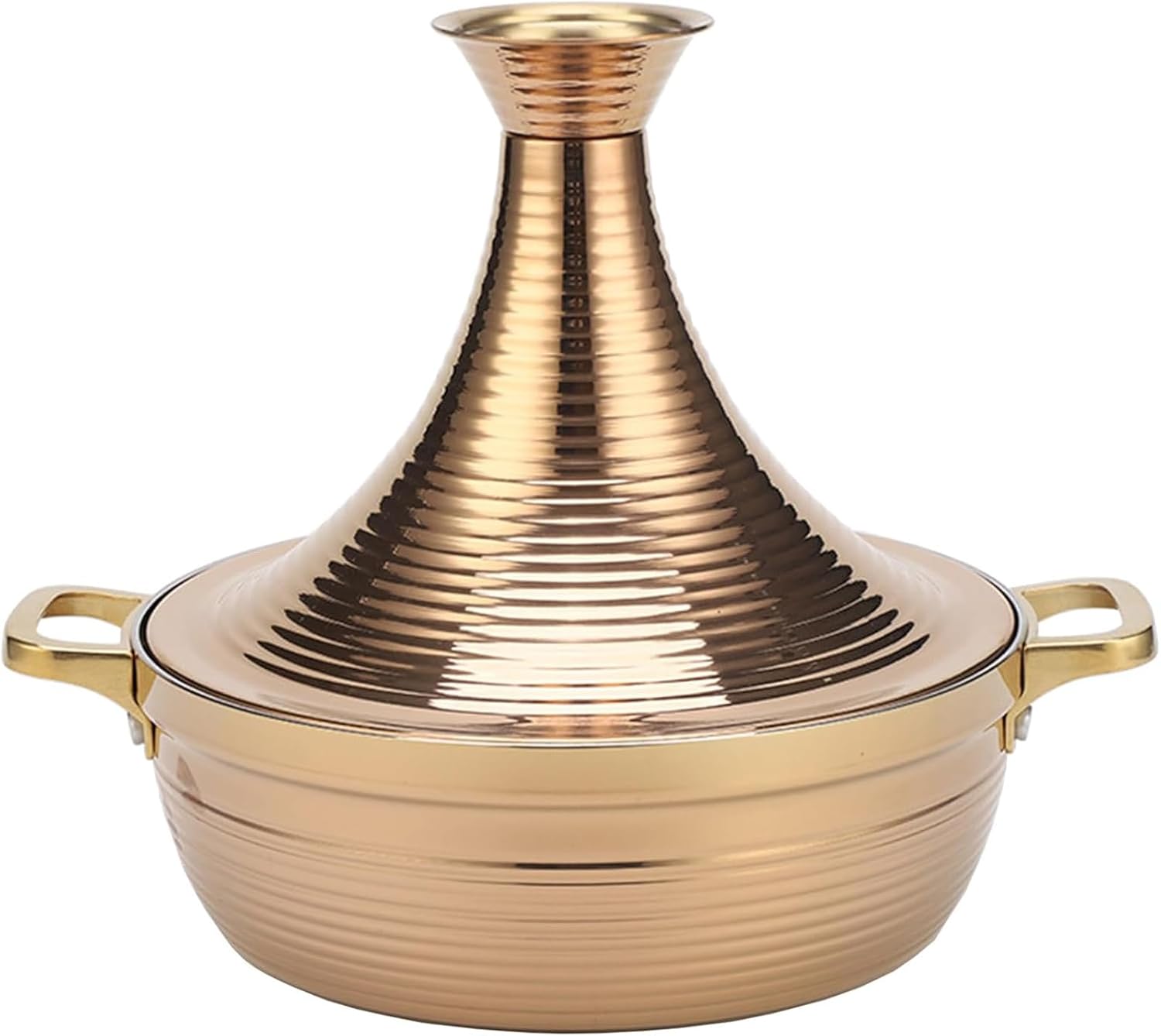 Moroccan Tagine Cooking Pot,Stainless Steel Non Stick Moroccan Casserole with 2 Handles,Large Moroccan Cooker Handmade Tagine Pot with Cone-Shaped Lid(27cm, Rose Gold)