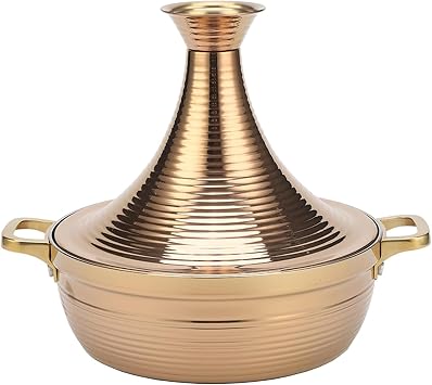Moroccan Tagine Cooking Pot,Stainless Steel Non Stick Moroccan Casserole with 2 Handles,Large Moroccan Cooker Handmade Tagine Pot with Cone-Shaped Lid25cm, Rose Gold