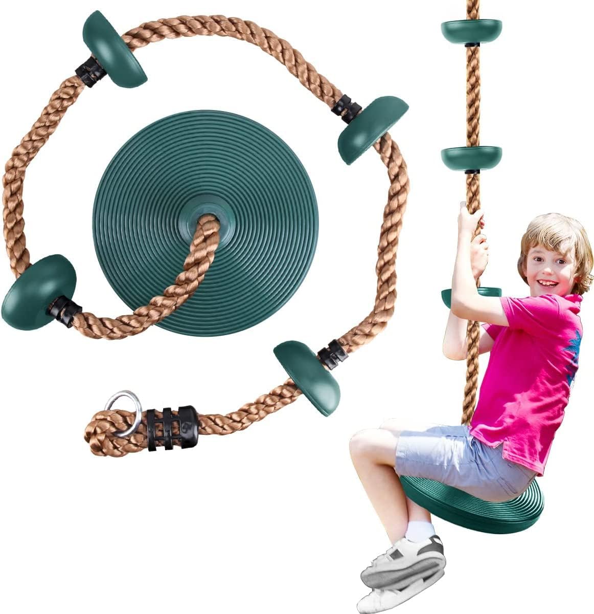 Braoses Escalada en árbol, columpio infantil, cuerda de escalada con plataforma, columpio para niños con disco, columpio de escalada para exteriores, soporta hasta 200 kg aprox.