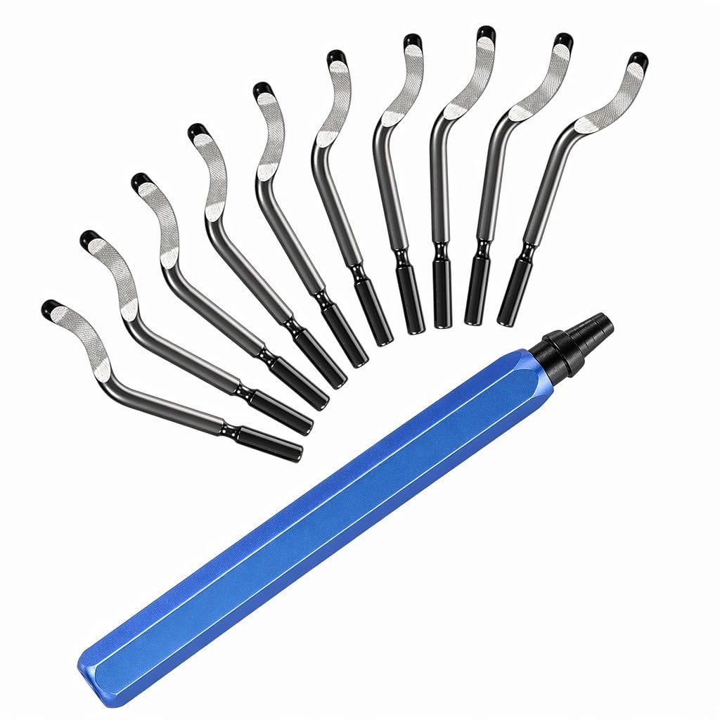 Deburring Tool Kit with 10 HSS Replacement Blades, Burr Removal Tool for Metal, Plastic, Resin, PVC Pipe and 3D Printed Parts