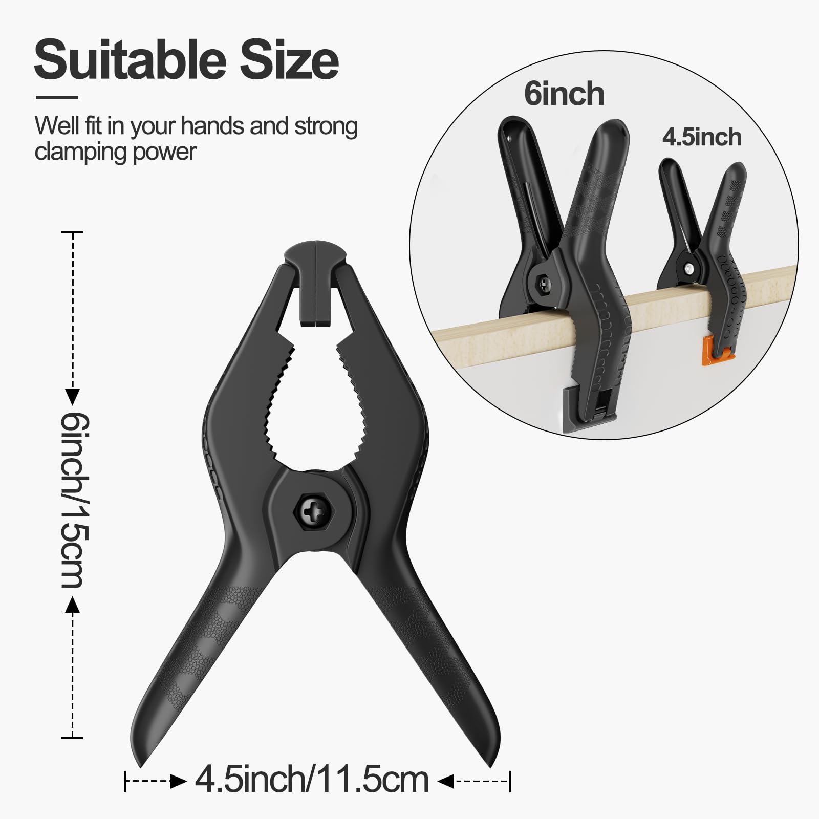 AKOLAFE 16PCS Plastic Spring Clamps 6 Inch Photo Backdrop Clips Clamps Set Balloon Arch Clips For Backdrop Stand Large Spring Clips Heavy Duty Black Muslin Clamp For Woodworking Crafts Pool Cover Tarp - View #9