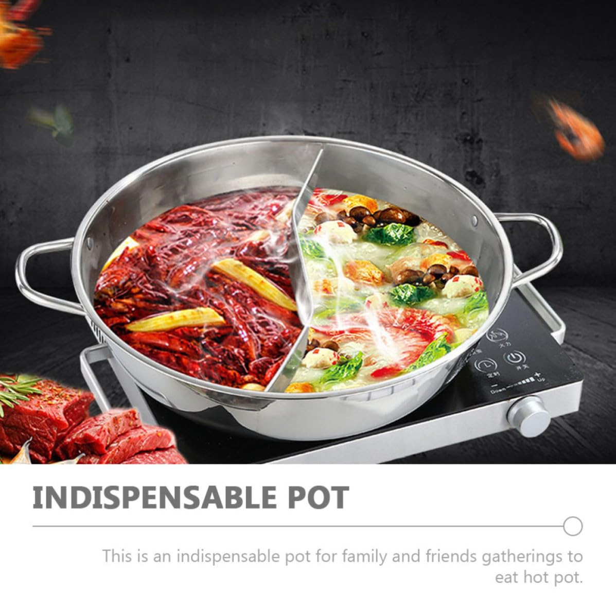 Abaodam Olla y Acabado Fino Caliente con Tapa Dividida de Acero Inoxidable Conducción Rápida de Calor para Cocina de Inducción Adecuado para Uso Hogar