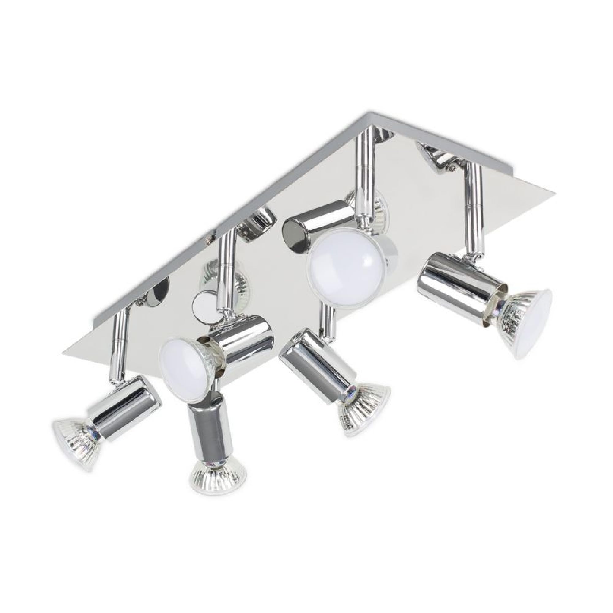 Minisun Polished Chrome | Modern Rectangular Silver Chrome 6 Way Adjustable Gu10 Ceiling Spotlight - Complete With 5W Led Bulbs [6500K Cool White] | Ceiling Lights & Home Improvements Essential | Mains Wired