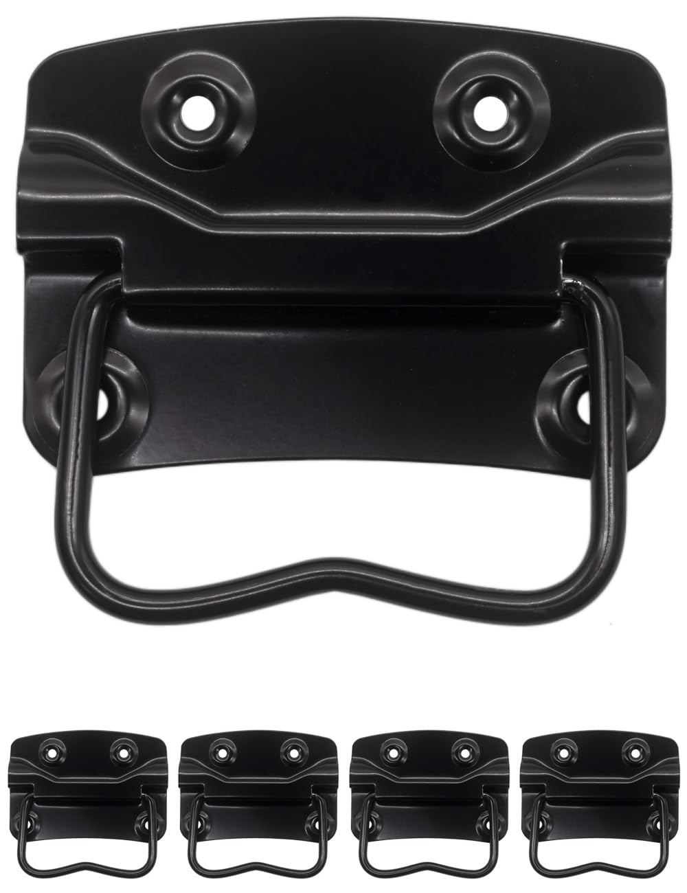 Fuxxer® - 4 x Metal Folding Handles Iron Handles for Chests, Boxes, Suitcases, Cases, Racks, Black (100 x 72 mm)