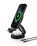 MagSafe Charger Compatible&comma; 2-in-1 Qi2 Wireless Charging Station 15W&comma; Convertible Charger for iPhone 17&comma; Apple Watch&comma; AirPods&comma; Pixel 10&comma; Portable Phone Stand for Travel w&sol; 30W Adapter - Black