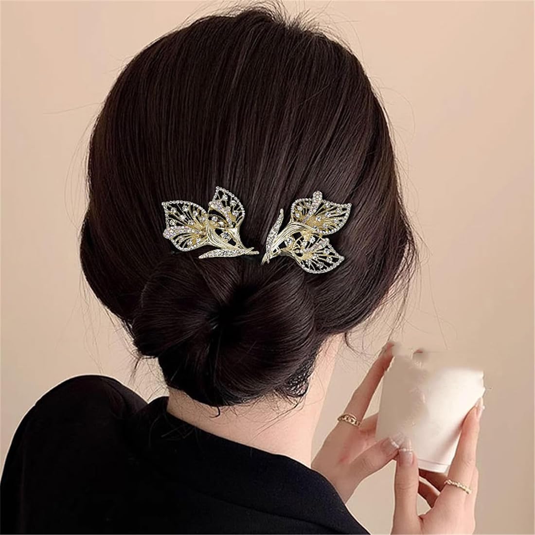 2 Piezas Gomas para el Pelo Moño Donut Herramienta de Rosquilla Giratoria, Accesorios para el Cabello de Diamantes Imitación