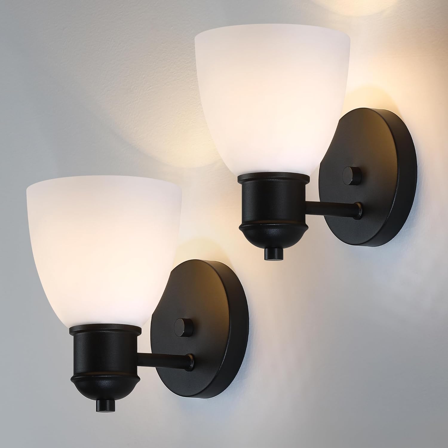 Black Wall Sconce Set ot Two, Hardwired Wall Lights for Bedroom, Modern Indoor Wall Light Fixtures with Seeded Glass for Bathroom Beside Mirror Living Room Hallway Kitchen