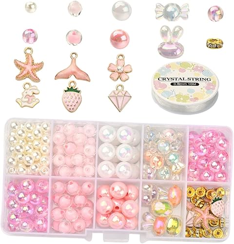 Miniatura 2 de EXCEART Kit de 5 juegos de materiales de cuentas, ropa rosa, kit de artes y manualidades, florero de flores rosas, perlas sueltas redondas, perlas