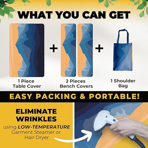 Miniatura 63 de RNOONY Funda de mesa de picnic de poliéster de 8 pies con fundas de banco, resistente al viento y al agua, perfecto para regalos de campamento