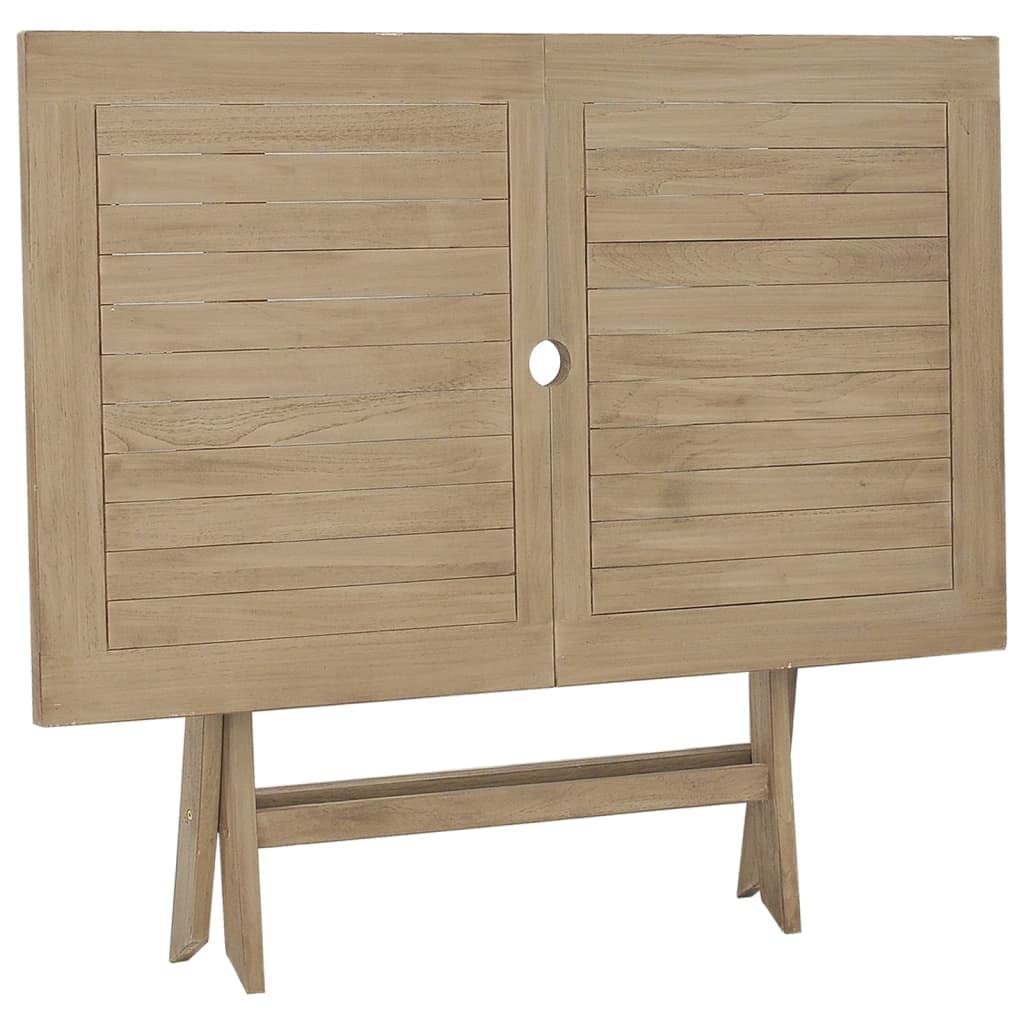 Tavolo da giardino pieghevole grigio in legno di teak massiccio, 120 x 70 x 75 cm, tavolo da terrazza con foro per ombrellone per giardino, balcone, terrazza, esterni, resistente alle