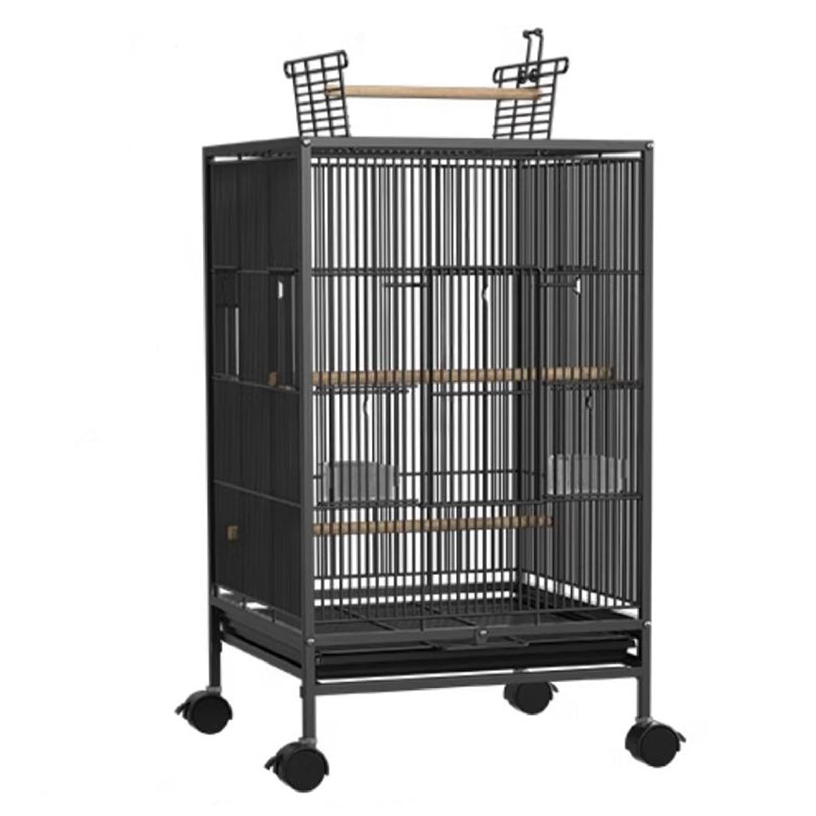 Voladera, Jaula Loro Grande, con Diseño De Tragaluz y Poleas Extraíbles, for Cacatúas, Loros del Sol, Cotorras De Mejillas Verdes y Tórtolas(Black,24 * 16.5 * 31in)
