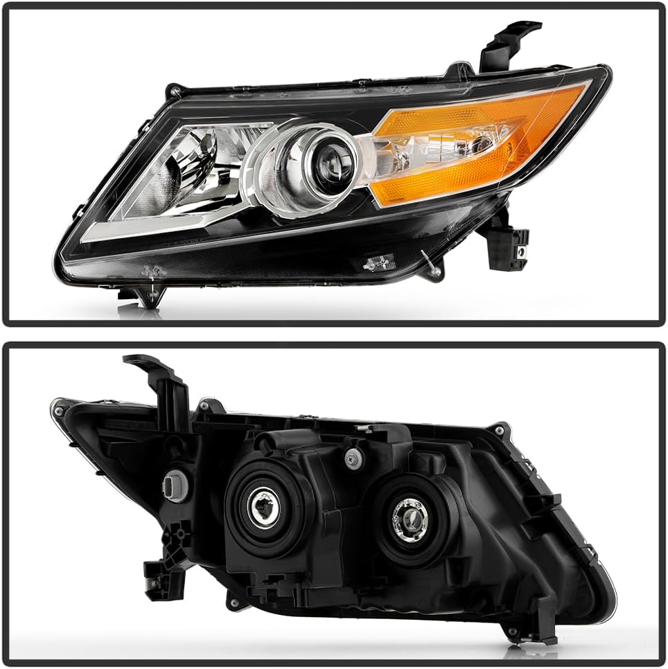 KEEKPO - For 2011-2017 Honda Odyssey Halogen Type Black Housing Projector Headlights Headlamps Replacement Left+Right
