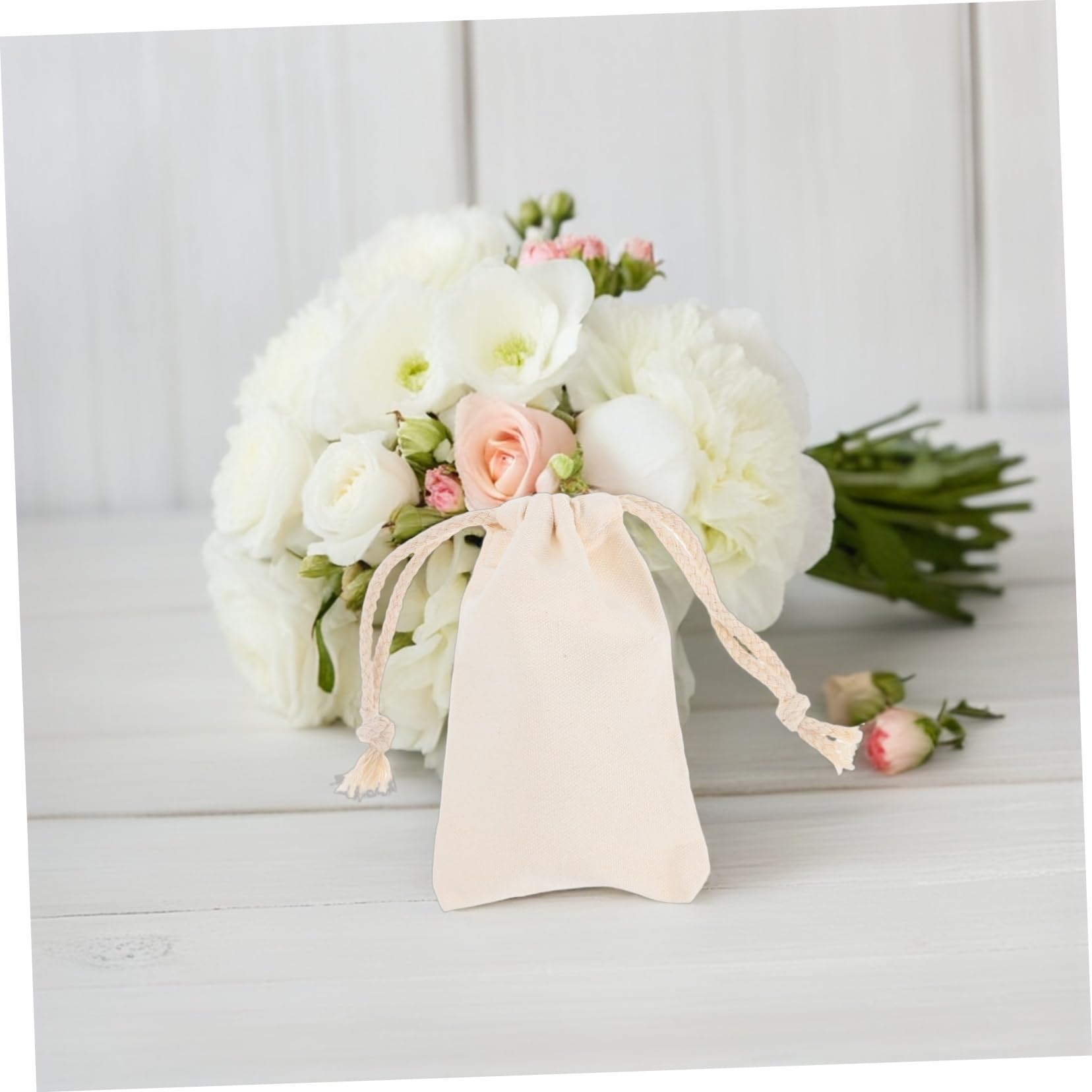 Paquet à Cordon de Rangement Beige en Tissu 50 Pièces pour Fête et Mariage