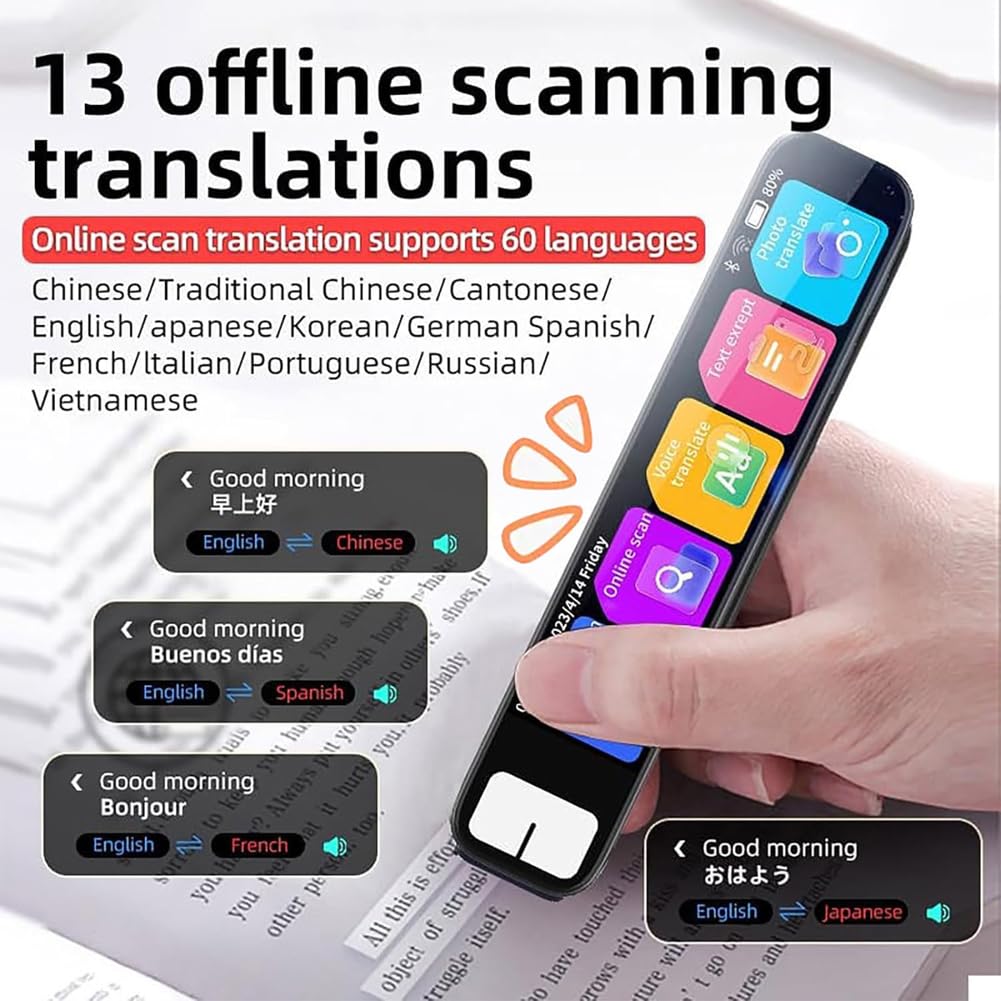 Scannix Ki-Stiftscanner, Scannix Stift-Real-Time Voice Translator & Scanner with Touch Screen, Supports 134 Languages, Offline & Online, Text Recognition In 60 Languages (1pc)