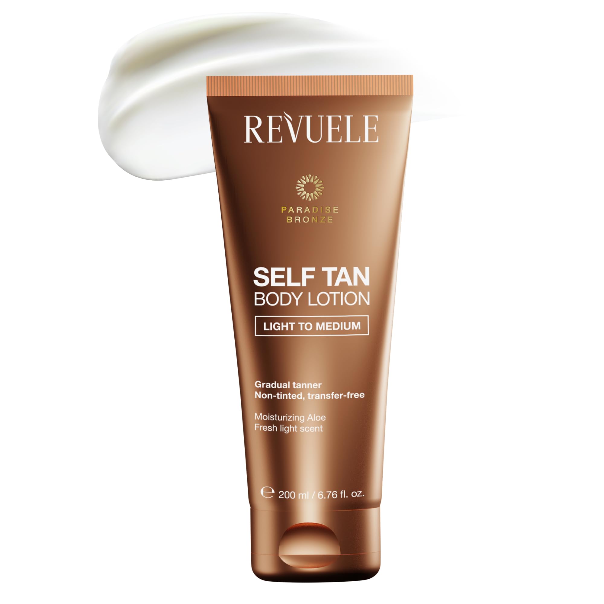 REVUELE Self Tan Body Lotion Light to Medium – Lozione Autoabbronzante Corpo Graduale, Colorito Dorato Naturale e Uniforme, Idratante con Aloe e Vitamina E, Effetto Glow Personalizzabile, 200 ml