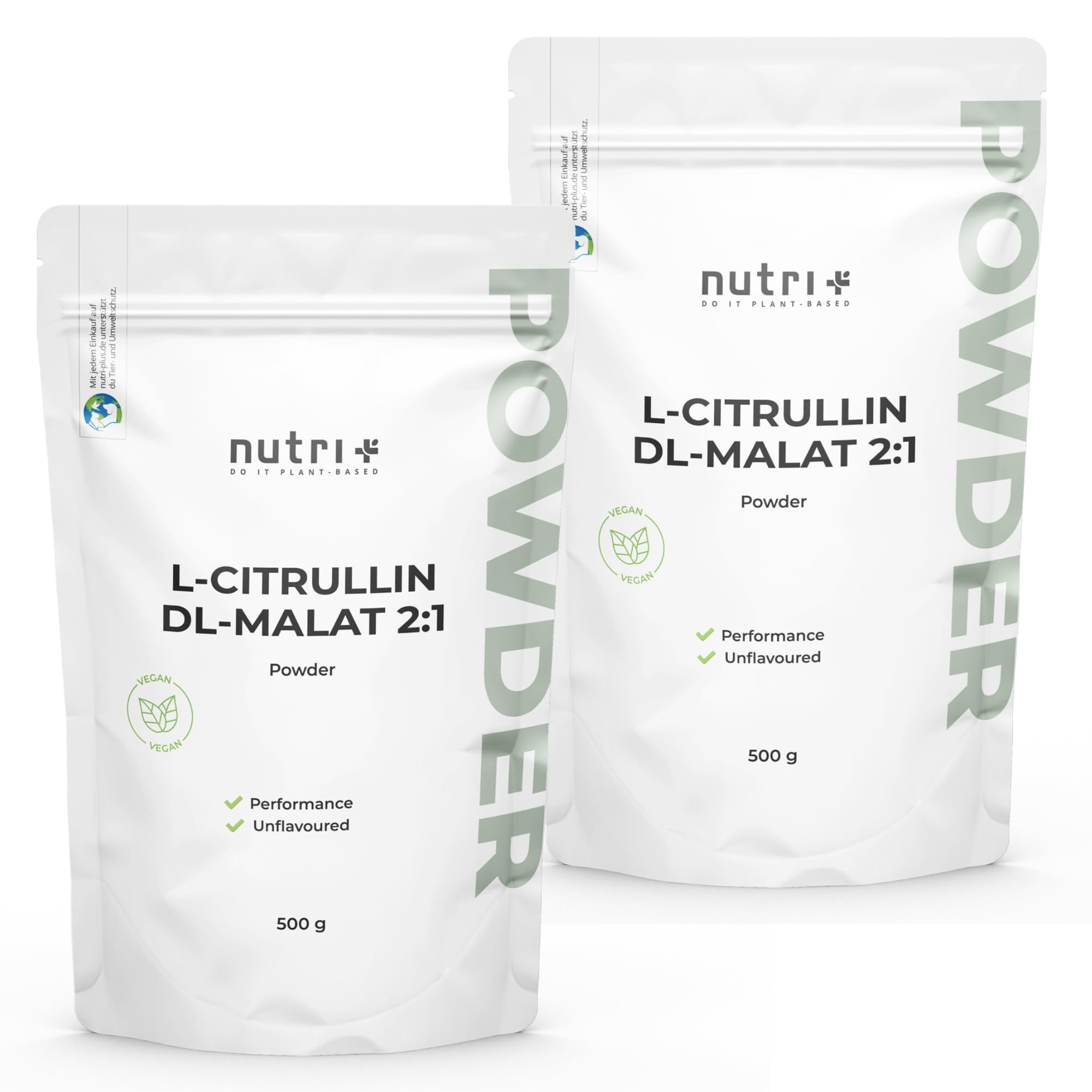 Nutri + L-Citrullina Malato in Polvere 500g - altamente dosata + vegan + pura - Booster per Bodybuilding e Fitness - L-Citrulline Malate DL 2:1 in Polvere - Qualità premium da Fermentazione vegetale