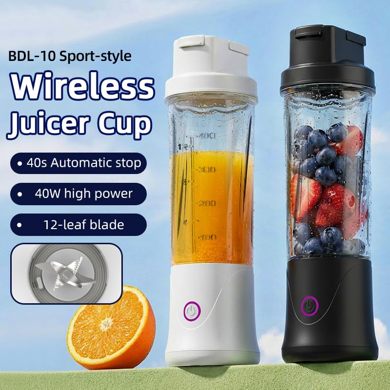 Image of Juicer for Home ^ Lacossi Juicer Mixer Grinder with 1500mAh Battery, 6 Blades 3Gears Fast Blending, 2-Jar Capacity (400ml*2) | 40 Watts Bullet Rechargeable Portable Personal Juicer