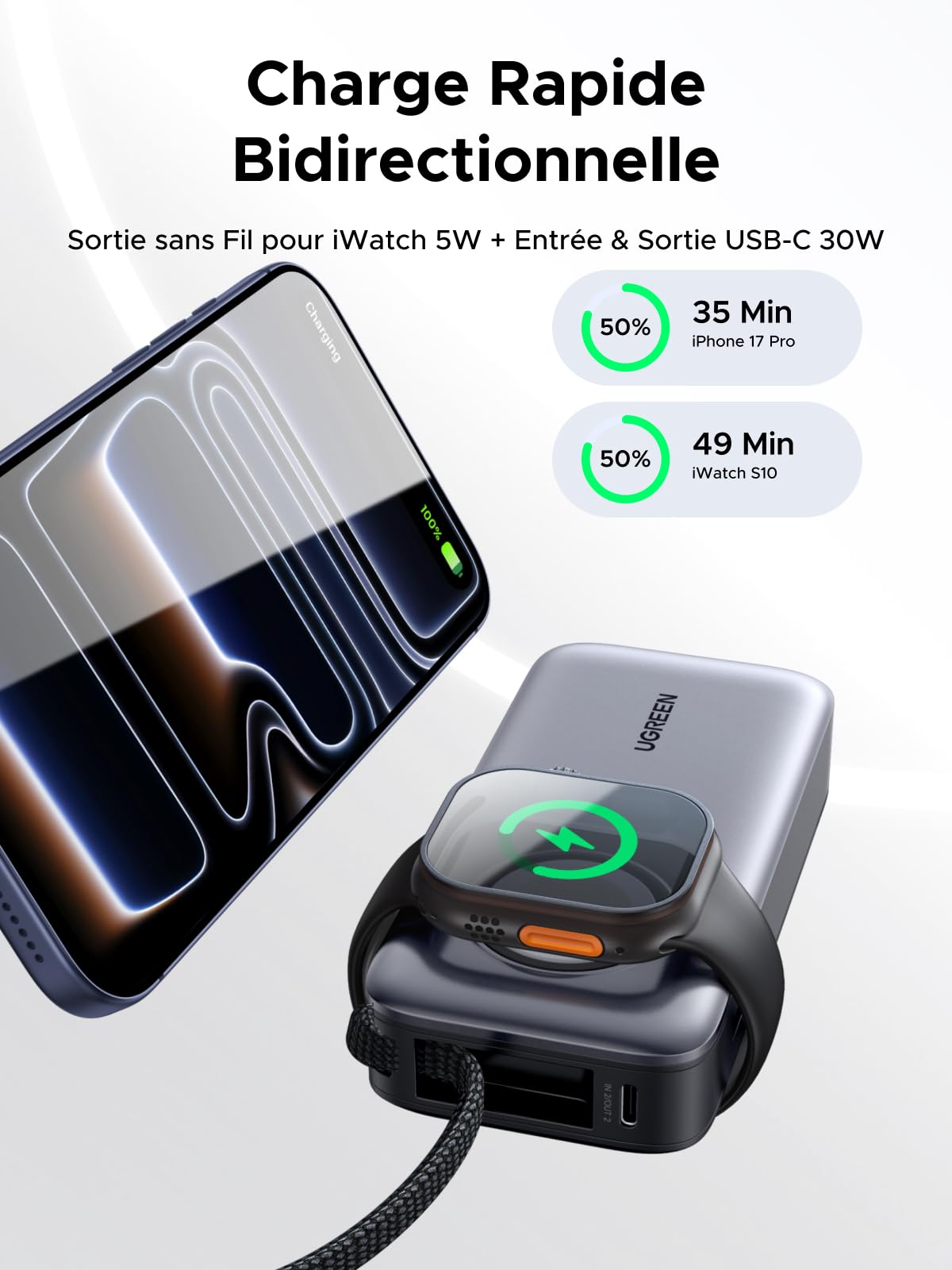 UGREEN Nexode 30W Batterie Externe 10000mAh Power Bank Charge Rapide