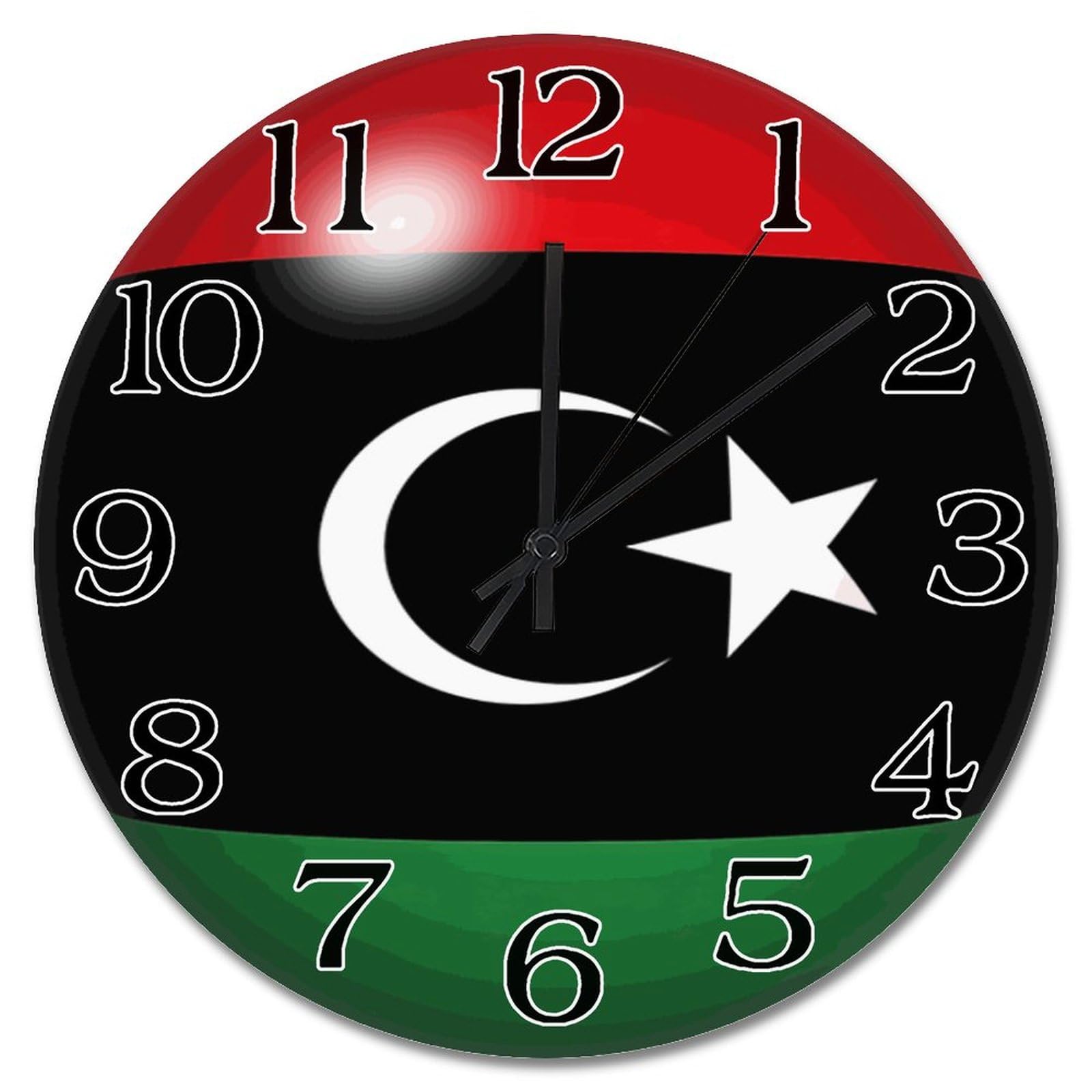Horloge murale drapeau de la Libye 38cm silencieuse à pile effet 3D pour chambre