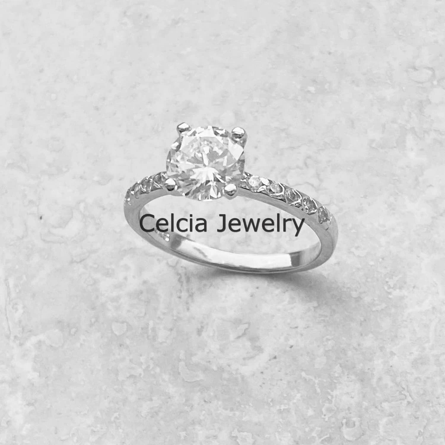 Anillo redondo CZ blanco natural, regalos de boda, anillo de regalos de compromiso, anillo de declaración, anillo solitario, anillo minimalista, anillo del día de la madre