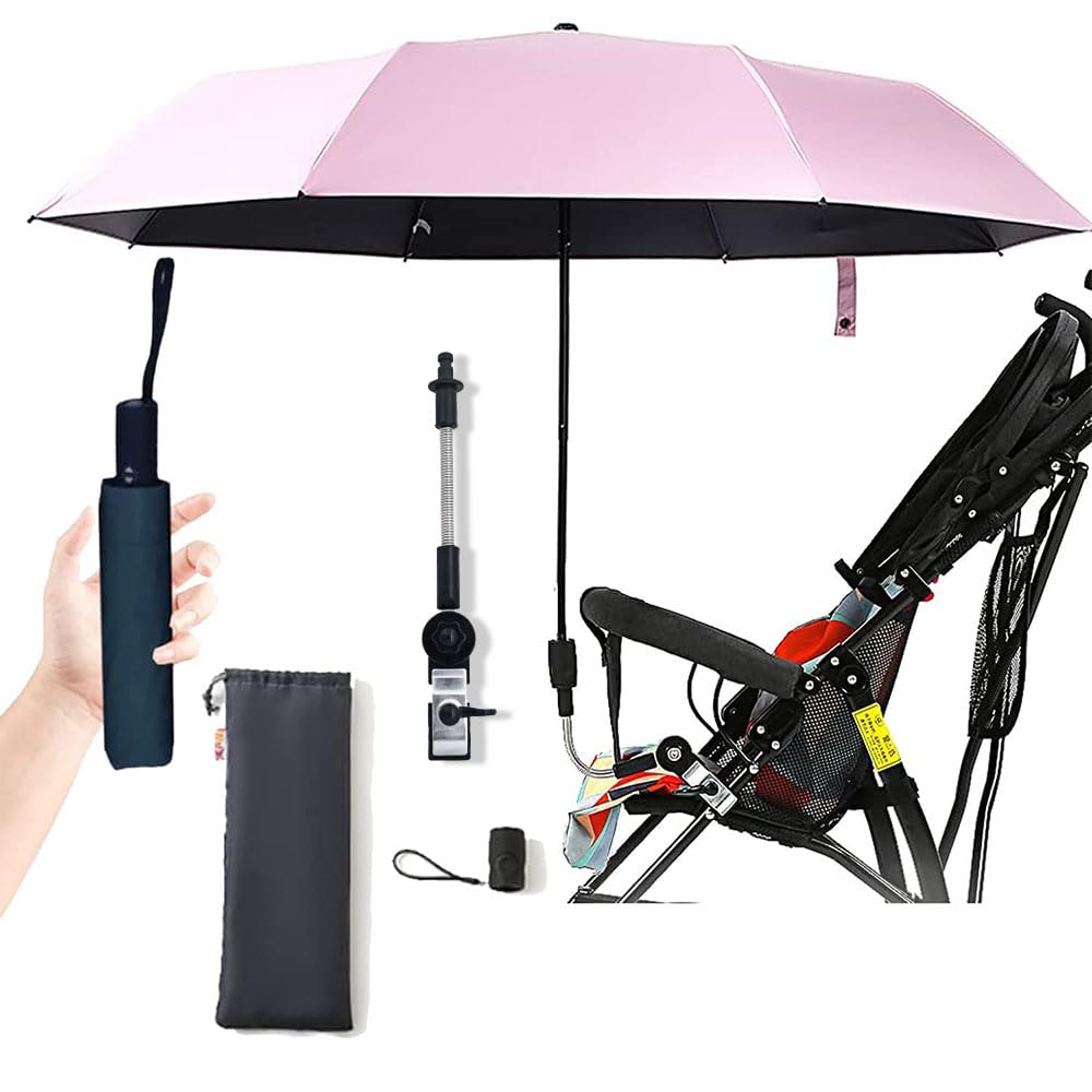 Nakazawa Sombrilla Carro Bebé Universal para Protección Solar - Sombrilla Carro, Bebé Ajustable para Todos los Modelos de Carritos de Bebé, Paraguas universal plegable.(Rosa)…
