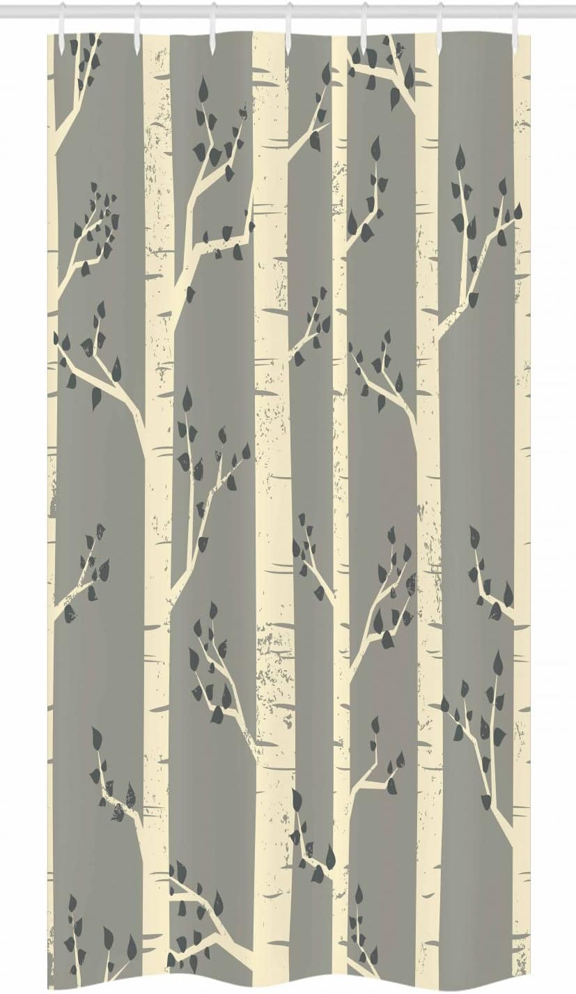 Ambesonne Birch Stall Shower Curtain, Tree Branches Vintage Bohemian Contemporary Illustration of Nature, Fabric Bathroom Decor Set with Hooks, 36" W x 72" L, Pale Yellow and Warm Taupe