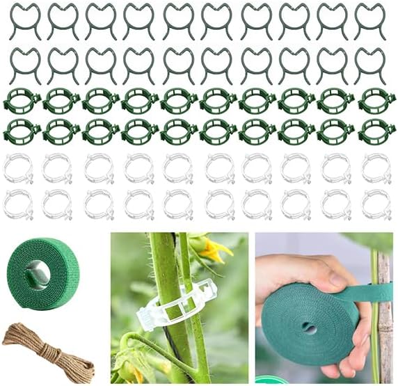 60 pcs Plant Support Clips Orchid Clips with Garden Cable Ties & Plant Tape Plastic Garden Plant Clips for Climbing Plants Flower Plastic Vine Clips Tomato Plant Support with Ties (Set B)