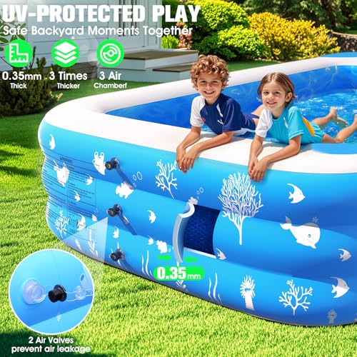 Inflatable Pool with Seat and Pool Lights, Durable Thickened Large Size Family Inflatable Pools for Adults Blow Up Pools,100" x 63" x 22"Swimming Inflatable Kids PooI for Backyard,Outdoor (White) - Thumbnail 4