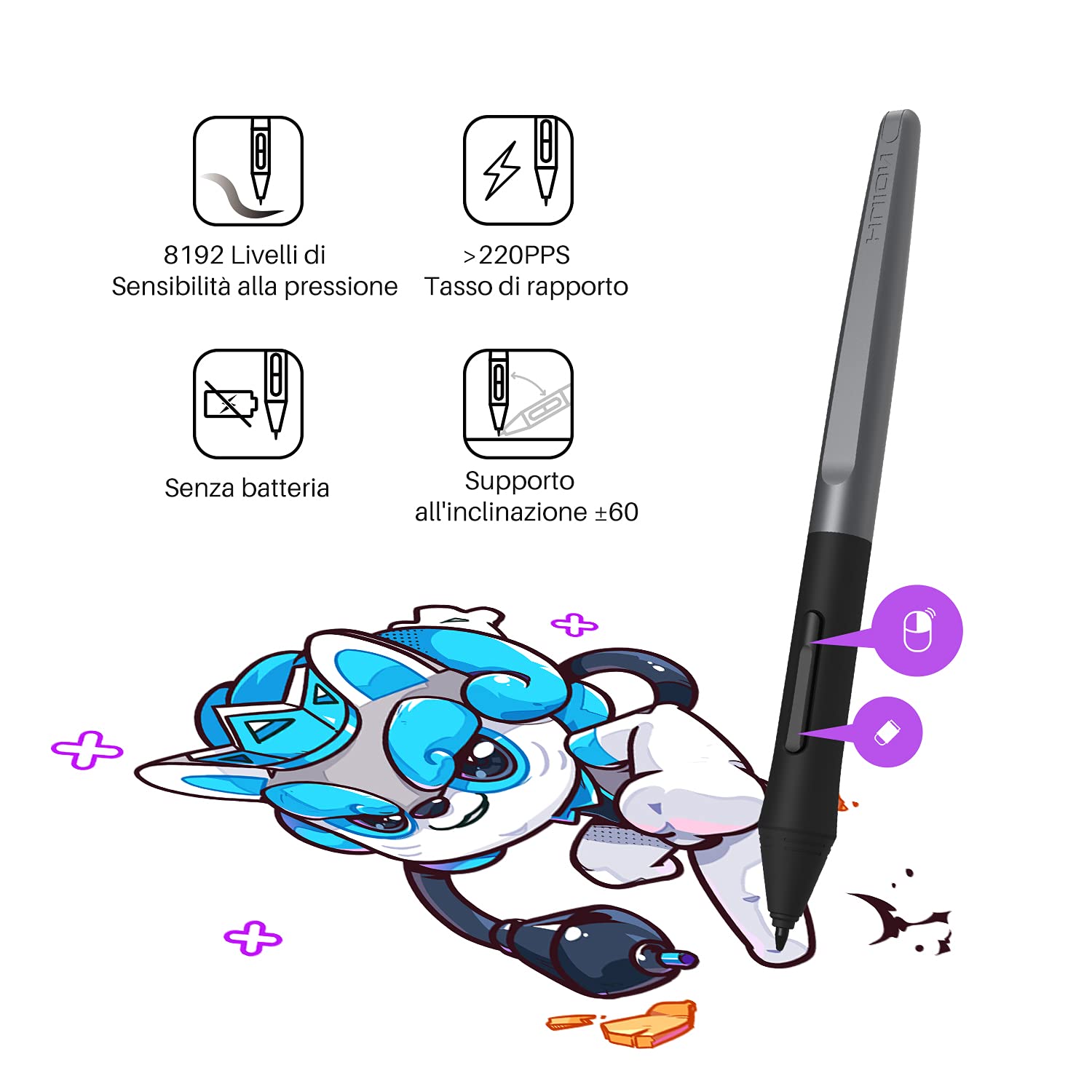 HUION Inspiroy H610X Tavoletta Grafica 10 × 6,25 pollici Tavolette Grafiche con 8 Tasti Programmabili e Penna a Pressione Senza Batteria Compatibile con Windows, macOS, Chrome OS e Telefoni Android