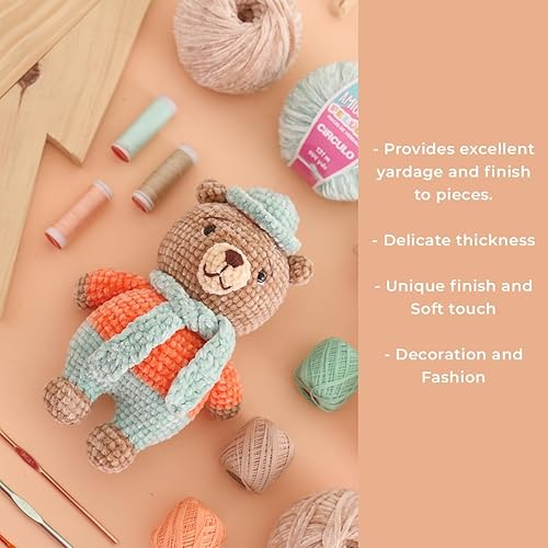 Miniatura 5 de Circulo - Hilo Amigurumi Pelucia, hilo especial de felpilla de terciopelo para amigurumi y manta, 144 yardas, peinado (2856 - azul marino)