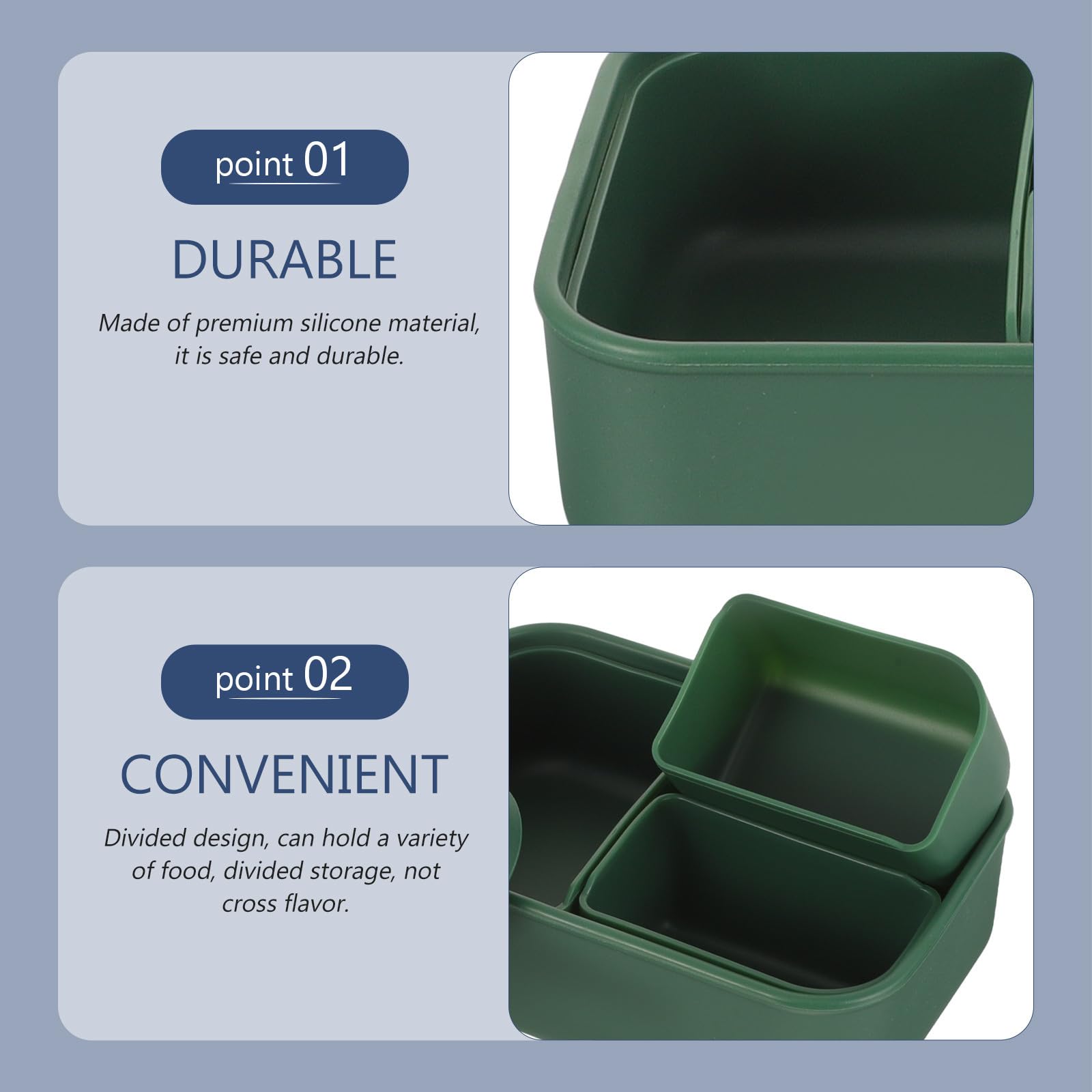 ABOOFAN Portapranzo in Silicone Scomparti Ermetici da 420ml, Resistente al Microonde, Contenitore per Pranzo Termico per Scuola e Ufficio