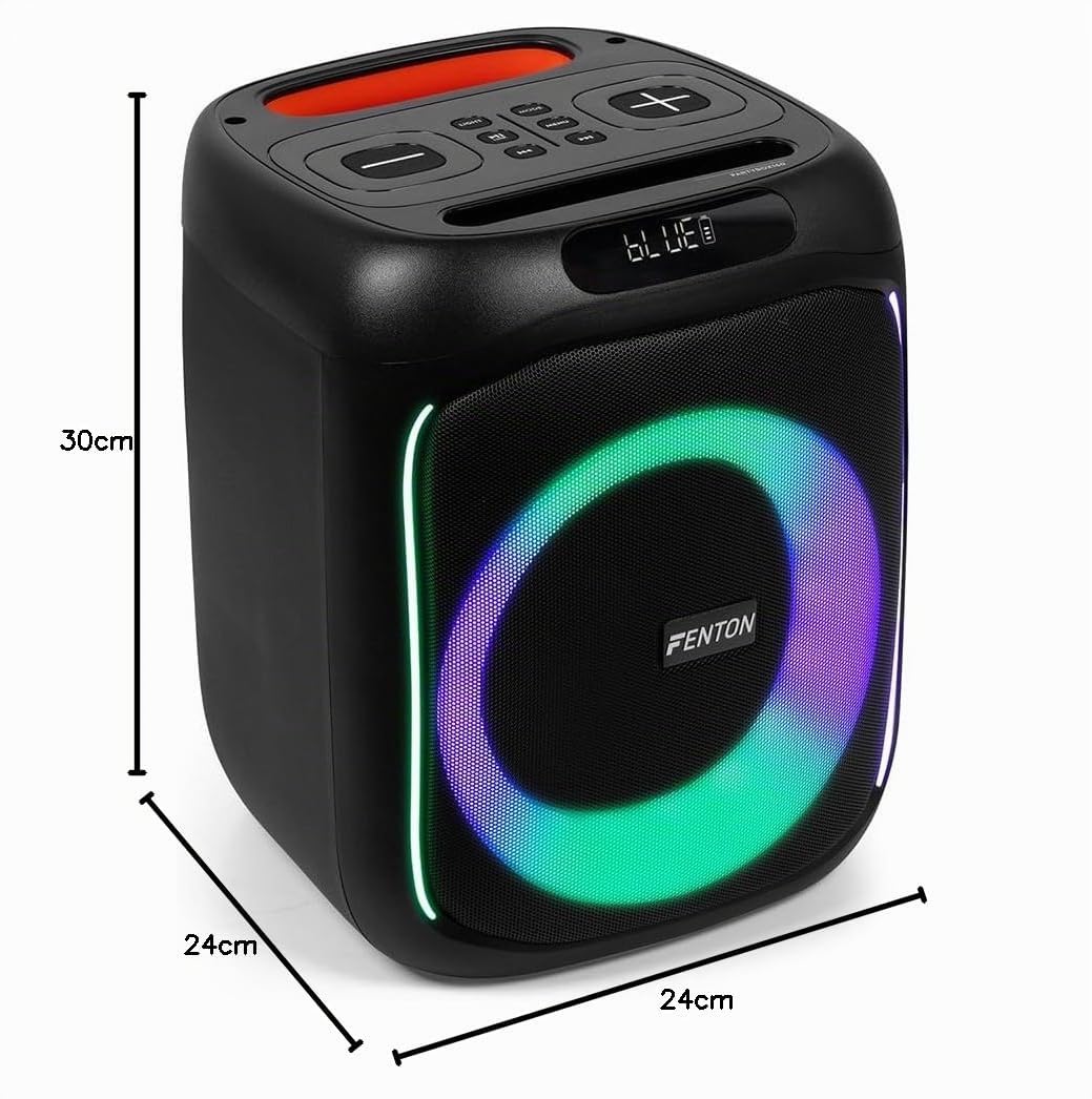 Fenton Track160 - Altoparlante Bluetooth portatile 100 W con batteria ricaricabile, luci LED, USB, microSD, doppio ingresso microfono, altoparlante portatile potente Karaoke Machine compatibile