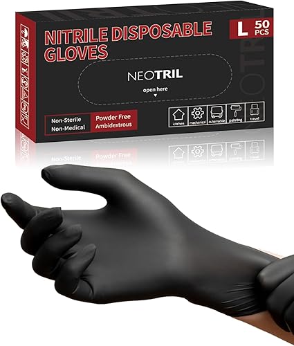 Guantes desechables de nitrilo negro de 4 mil, sin látex, sin polvo, guantes de goma con agarre texturizado para cocina doméstica