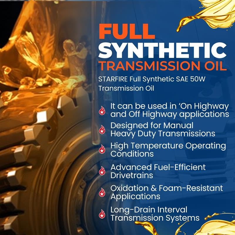 STARFIRE SAE 50W Full Synthetic Transmission Oil – 5 Gallon Pail – Heavy Duty Gear Oil for Manual Transmissions – Long Drain, High Temp, Oxidation Resistant