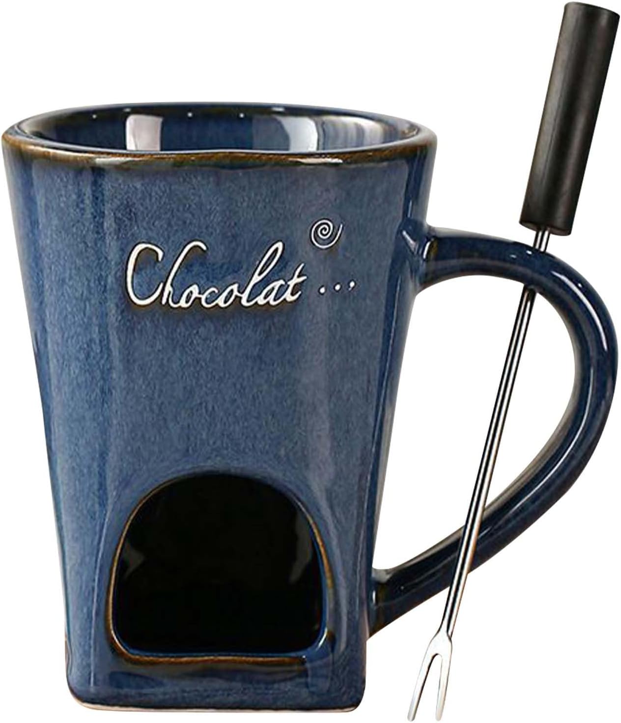 Fondue, Ceramic Pot 130 ml with Fork, Chocolate Melter Complete Set Mini | for Home Kitchen Restaurant Camping Gift Adults Family Parties and Special Occasions