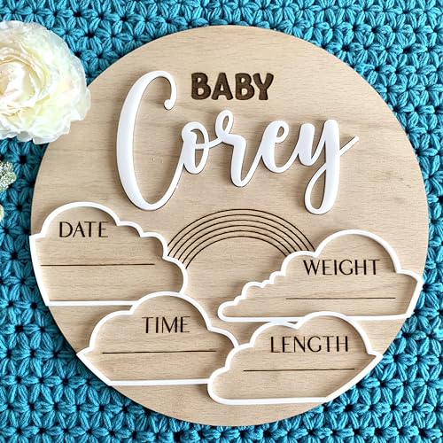 Personalized Baby Announcement Sign, Custom Baby Name, 3D Wood Baby Birth Stats, Hospital Baby Sign, Newborn Gift, Newborn Baby, Photography Photo Prop, Baby Shower Gift, Gender Reveal (Design 2)