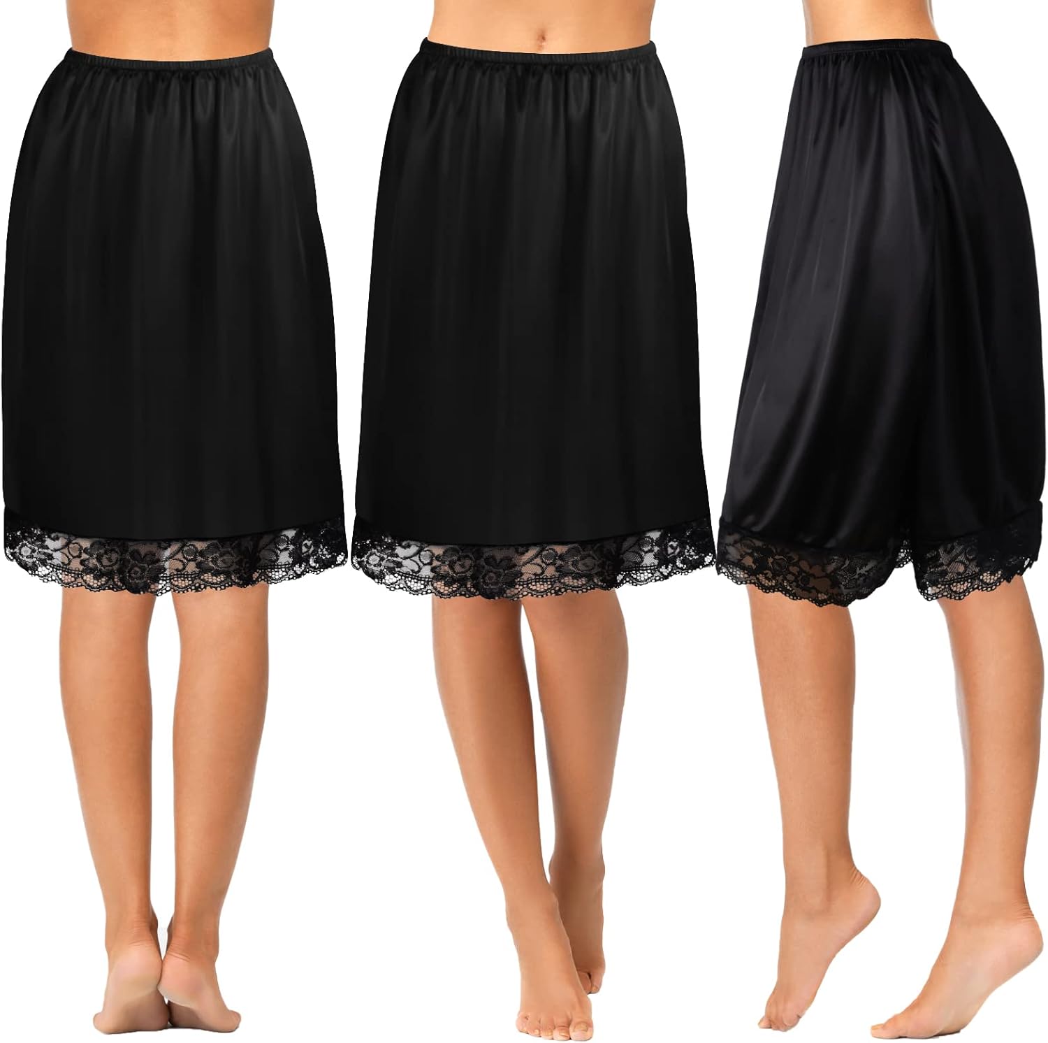 Zhanmai 3 Pieces Half Slips, Womens Slip for Under Dresses Extenders Skirt Half Slip Satin Anti Static Lace Long Underskirt - Image 2