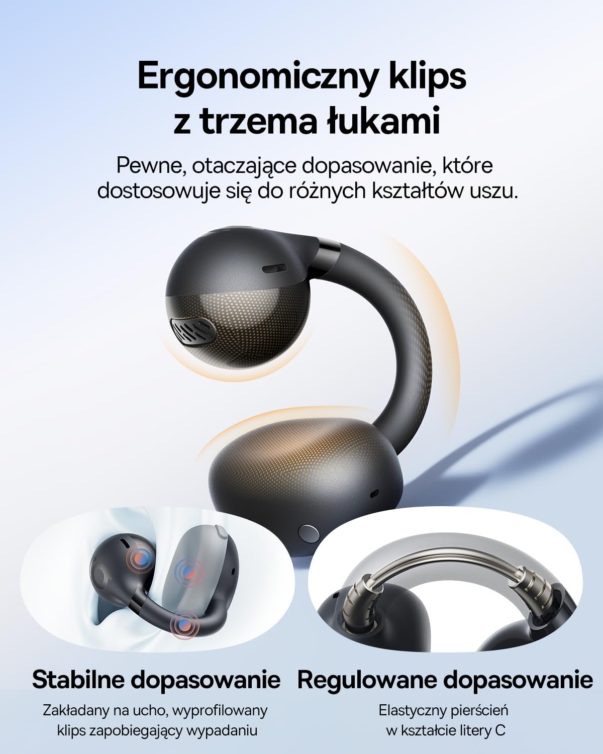 Baseus BC1 Open Ear słuchawki, klips na uszy z imponującym dźwiękiem, adaptacyjne wzmocnienie basów, Bluetooth 6.0, redukcja szumów podczas rozmów, IP55, akumulator 38H, lekkie Buds - Interstellar