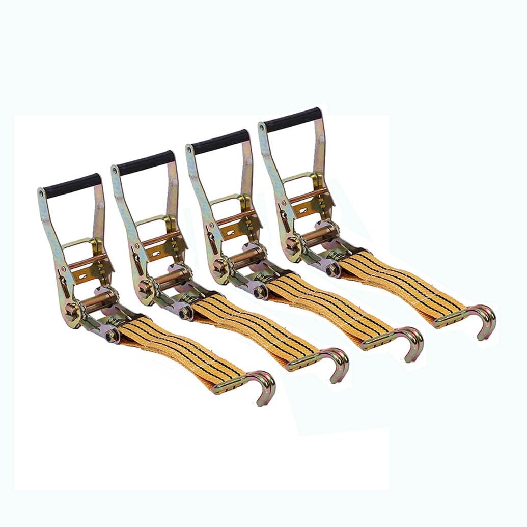 4 Juegos De 5000 Kg De Correas Tensoras con Trinquete Y Gancho 50 Mm Cincho con Trinquete Y Gancho De Poliéster Correas Tensoras con Gancho para Remolque Motocicleta(Yellow,5cmx2m/1.96x78.7in)