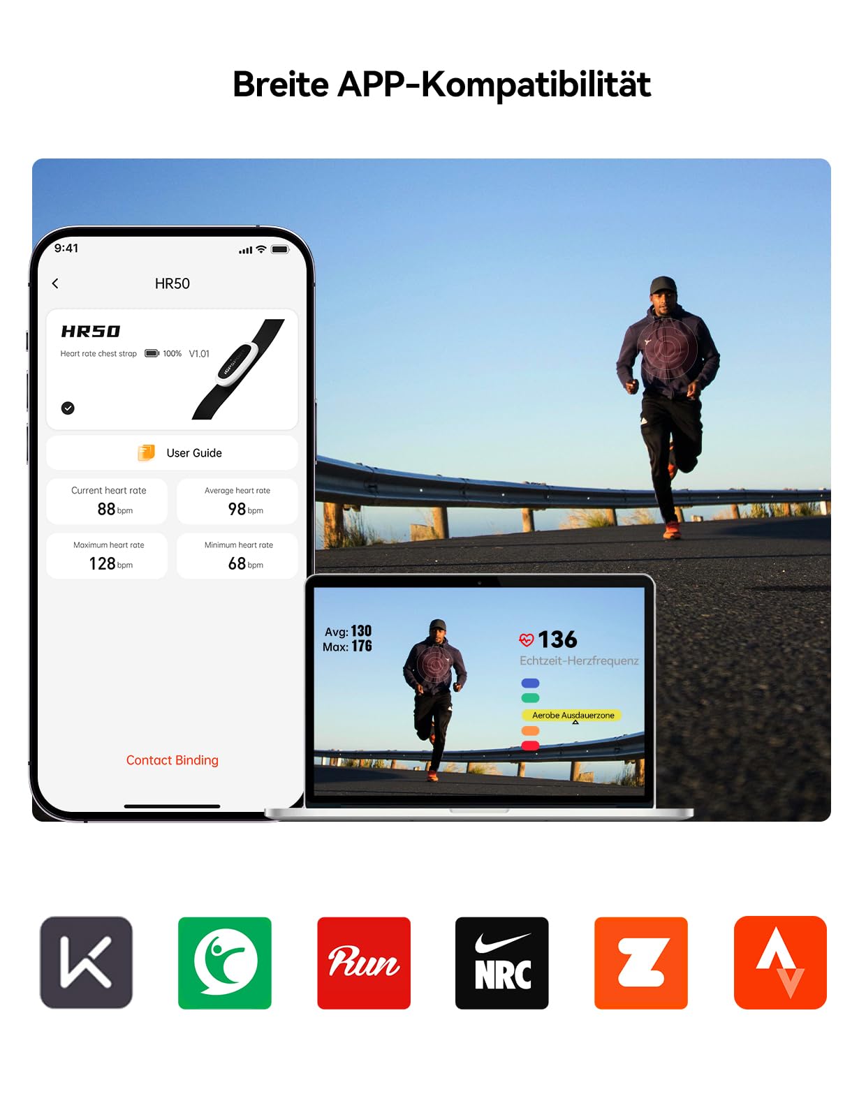 iGPSPORT HR50 Herzfrequenzmesser, Wasserdicht Brustgurt Pulsmesser Bluetooth ANT+ für Radfahren Laufen Joggen Yoga Fitness