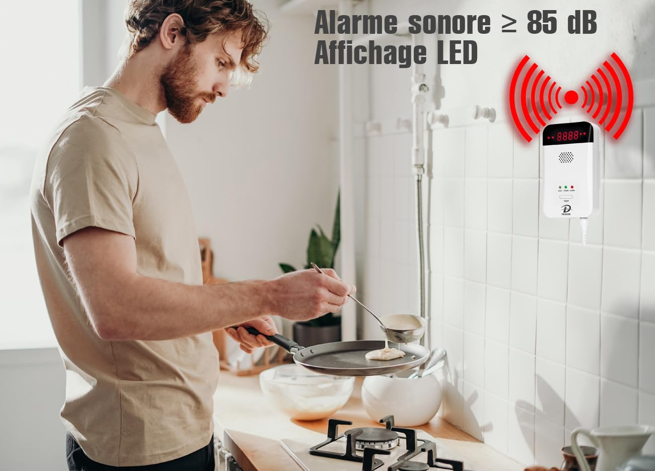 D MODUN Détecteur de gaz, Gaz naturel | GPL | Détecteur de fuite de gaz de charbon, moniteur de gaz à enfichable avec alarme sonore et affichage LED, alarme de gaz combustible méthane, propane, butane