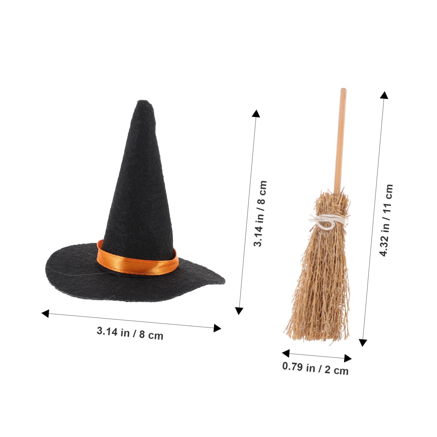 BESPORTBLE Mini Cappello da Strega e Mini Scopa Decorazioni per Artigianato Fai da Te Realizzate in Materiale Morbido Perfette per Feste di Halloween e Accessori da Mago